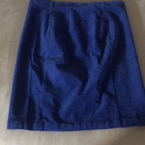 Bright blue corduroy knee-length skirt.